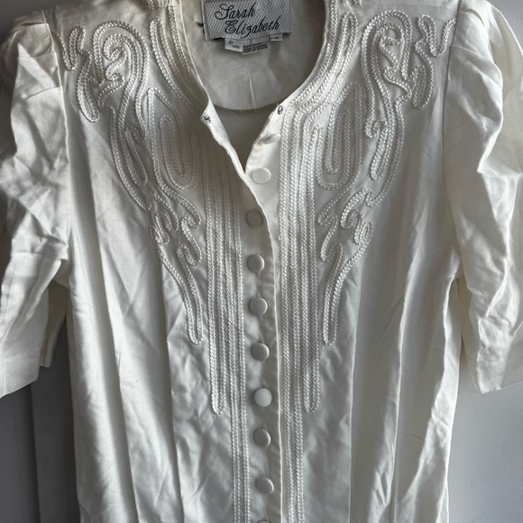 VINTAGE Sarah Elizabeth 80s shoulder pad embroidered dress - Picture 3 of 6